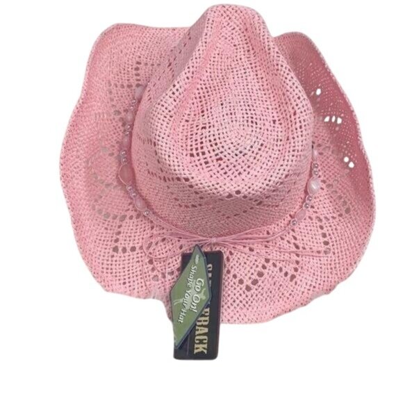Pink Beaded Cowboy Paper Hat Shapeable Brim 100% Paper - Picture 3 of 4